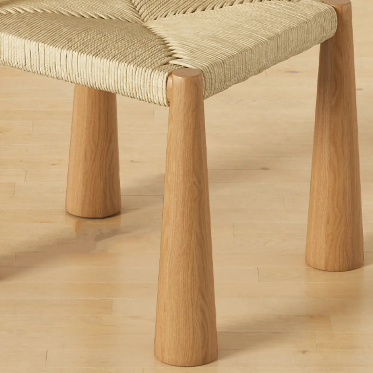 Scandinavian Natural Wood Low Back Woven Dining Chairs Image - 10