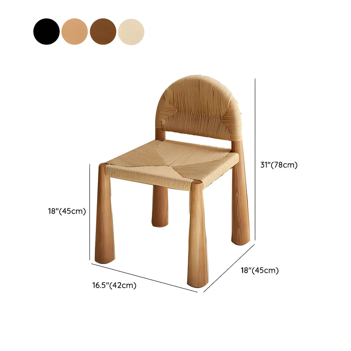 Scandinavian Natural Wood Low Back Woven Dining Chairs 