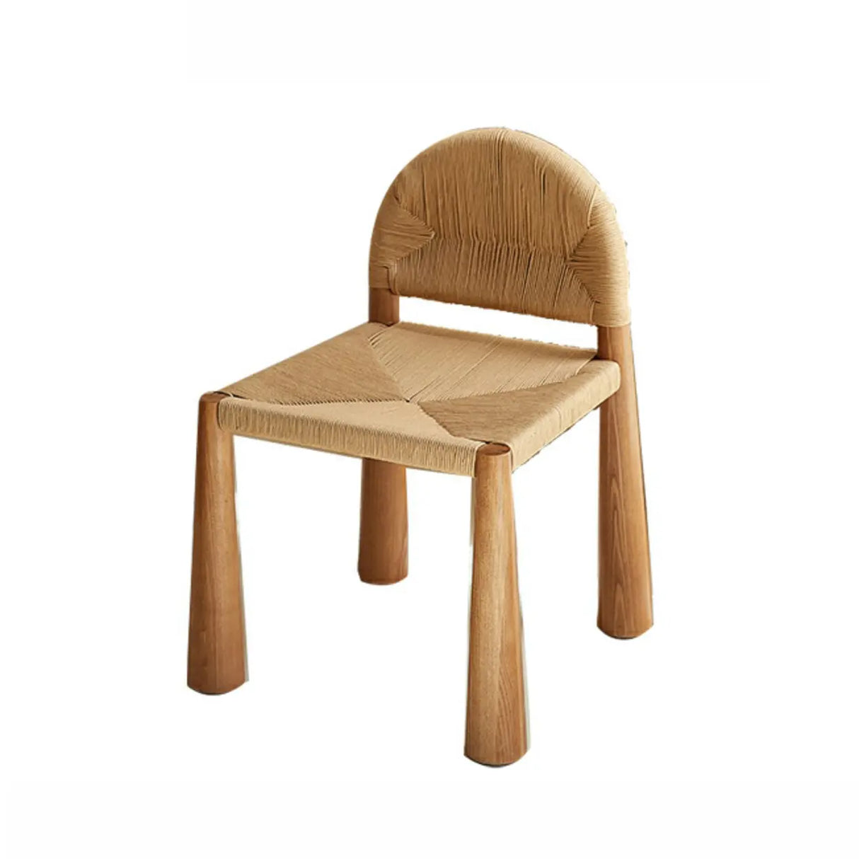 Scandinavian Natural Wood Low Back Woven Dining Chairs Image - 2
