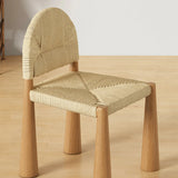 Scandinavian Natural Wood Low Back Woven Dining Chairs Image - 7