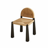 Scandinavian Natural Wood Low Back Woven Dining Chairs Image - 8