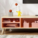 Scandinavian Oak Wooden Rectangle TV Stand with Storage Image - 4