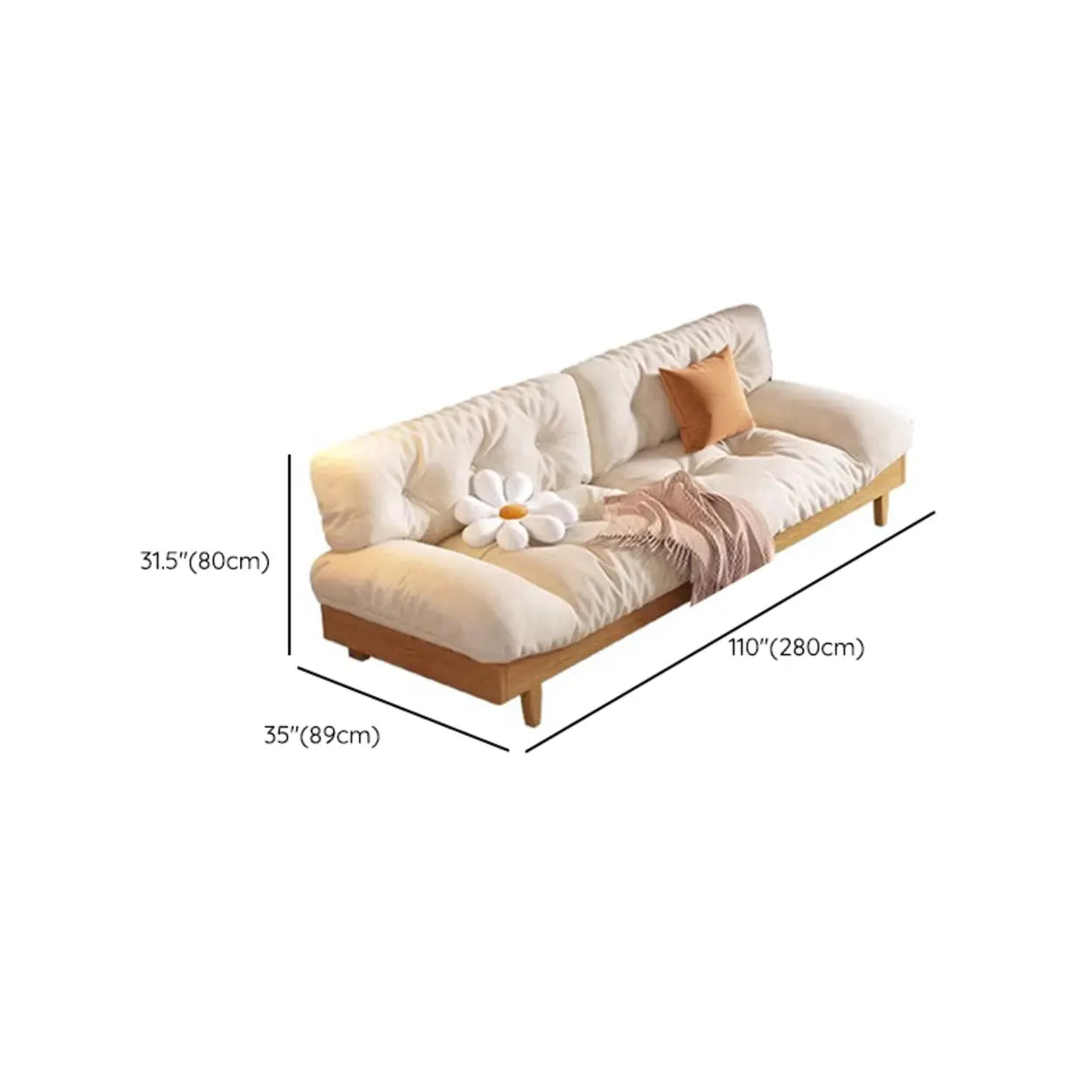 Scandinavian Off-White Cotton Ash Wood Frame Sofa Image - 10