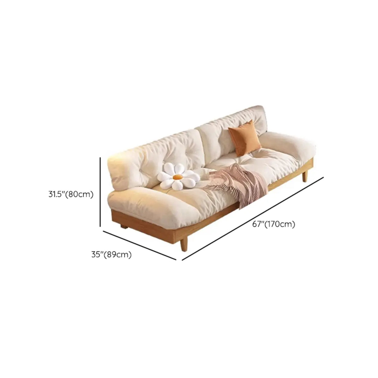 Scandinavian Off-White Cotton Ash Wood Frame Sofa Image - 11