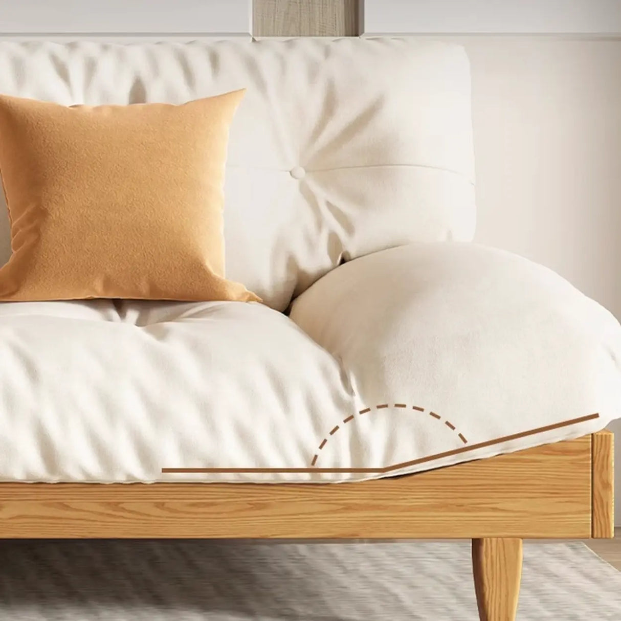Scandinavian Off-White Cotton Ash Wood Frame Sofa Image - 7