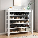 Scandinavian Open Wood Hallway Large Shoe Rack Storage Image - 10