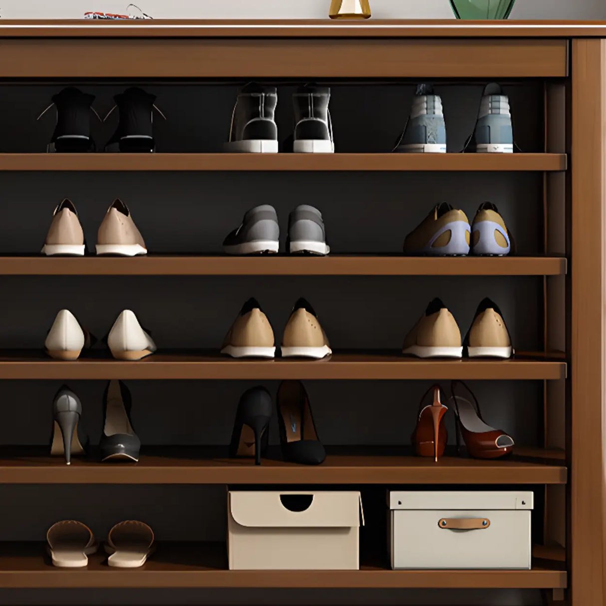Scandinavian Open Wood Hallway Large Shoe Rack Storage Image - 13