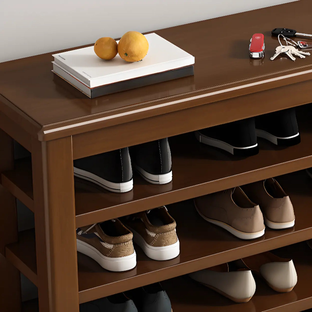 Scandinavian Open Wood Hallway Large Shoe Rack Storage Image - 14