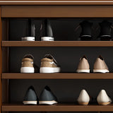 Scandinavian Open Wood Hallway Large Shoe Rack Storage Image - 15