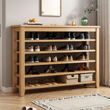 Scandinavian Open Wood Hallway Large Shoe Rack Storage Image - 1