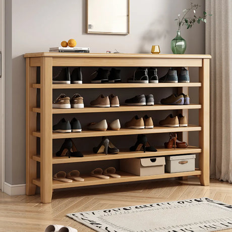 Scandinavian Open Wood Hallway Large Shoe Rack Storage Image - 1