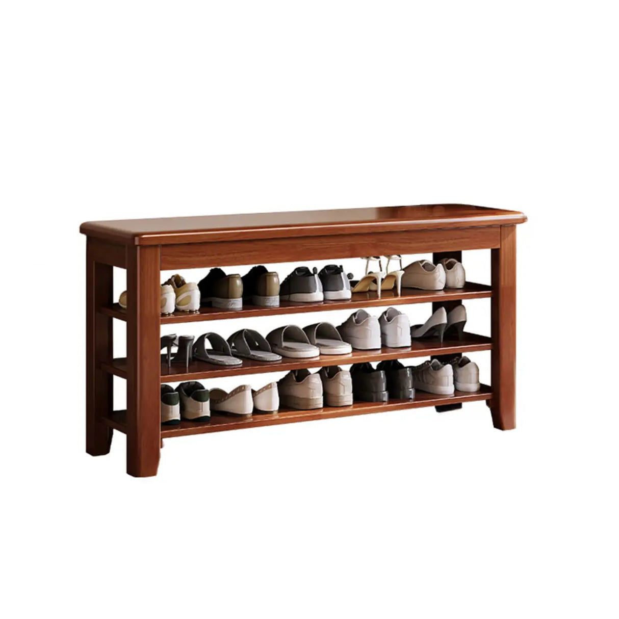 Scandinavian Open Wood Hallway Large Shoe Rack Storage Image - 3