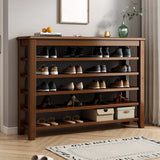 Scandinavian Open Wood Hallway Large Shoe Rack Storage Image - 4