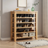 Scandinavian Open Wood Hallway Large Shoe Rack Storage Image - 6