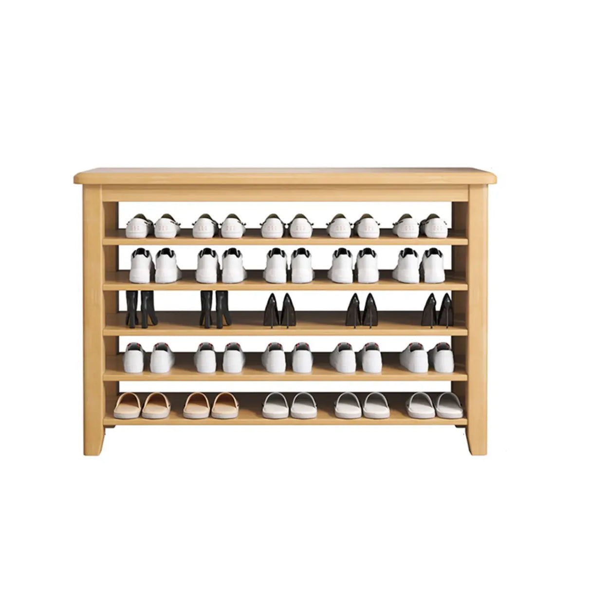 Scandinavian Open Wood Hallway Large Shoe Rack Storage Image - 9