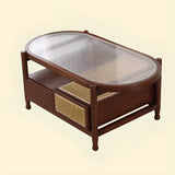 Scandinavian Oval Glass Top Shelf Drawers Coffee Table Image - 5