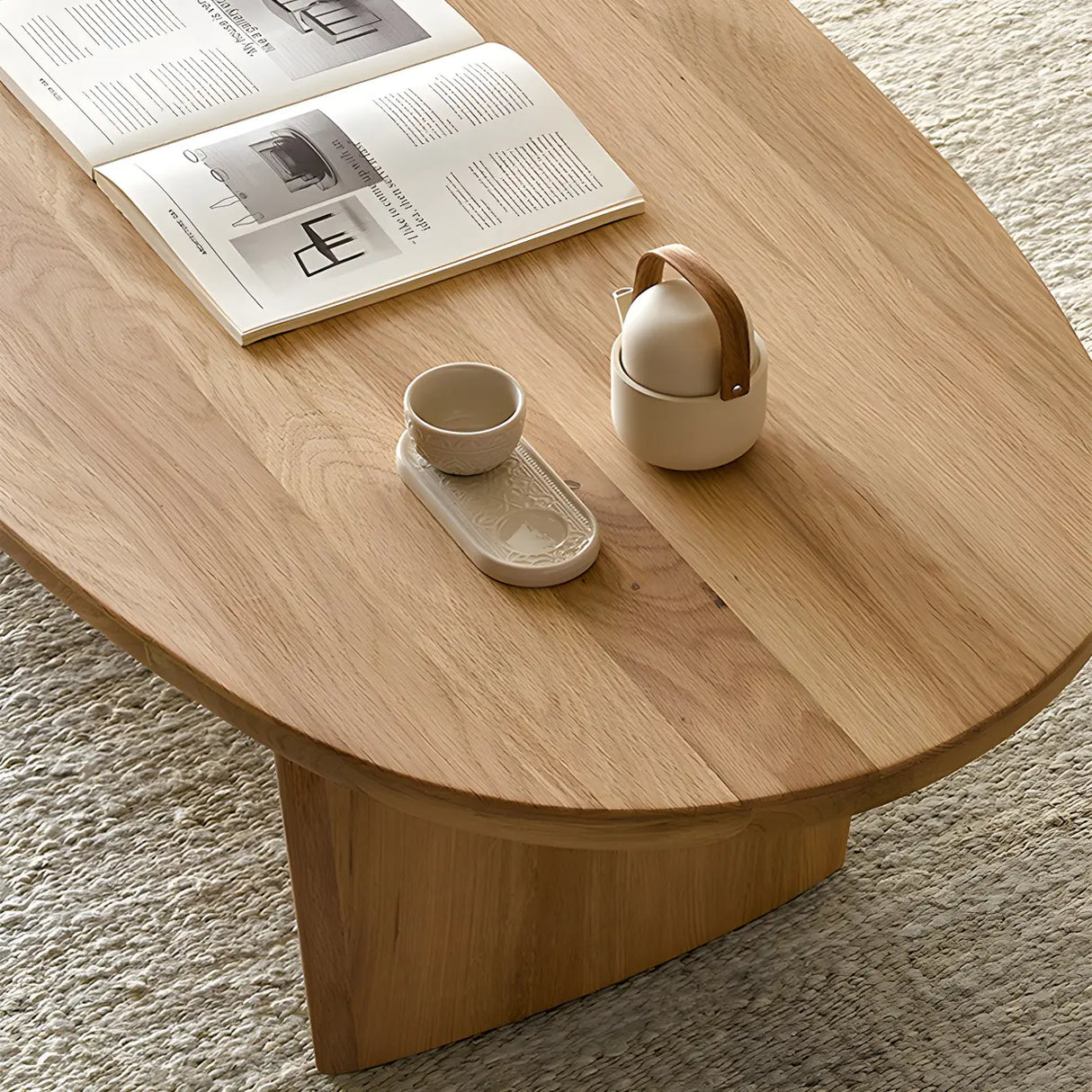 Scandinavian Oval Manufactured Wood Coffee Table Image - 6