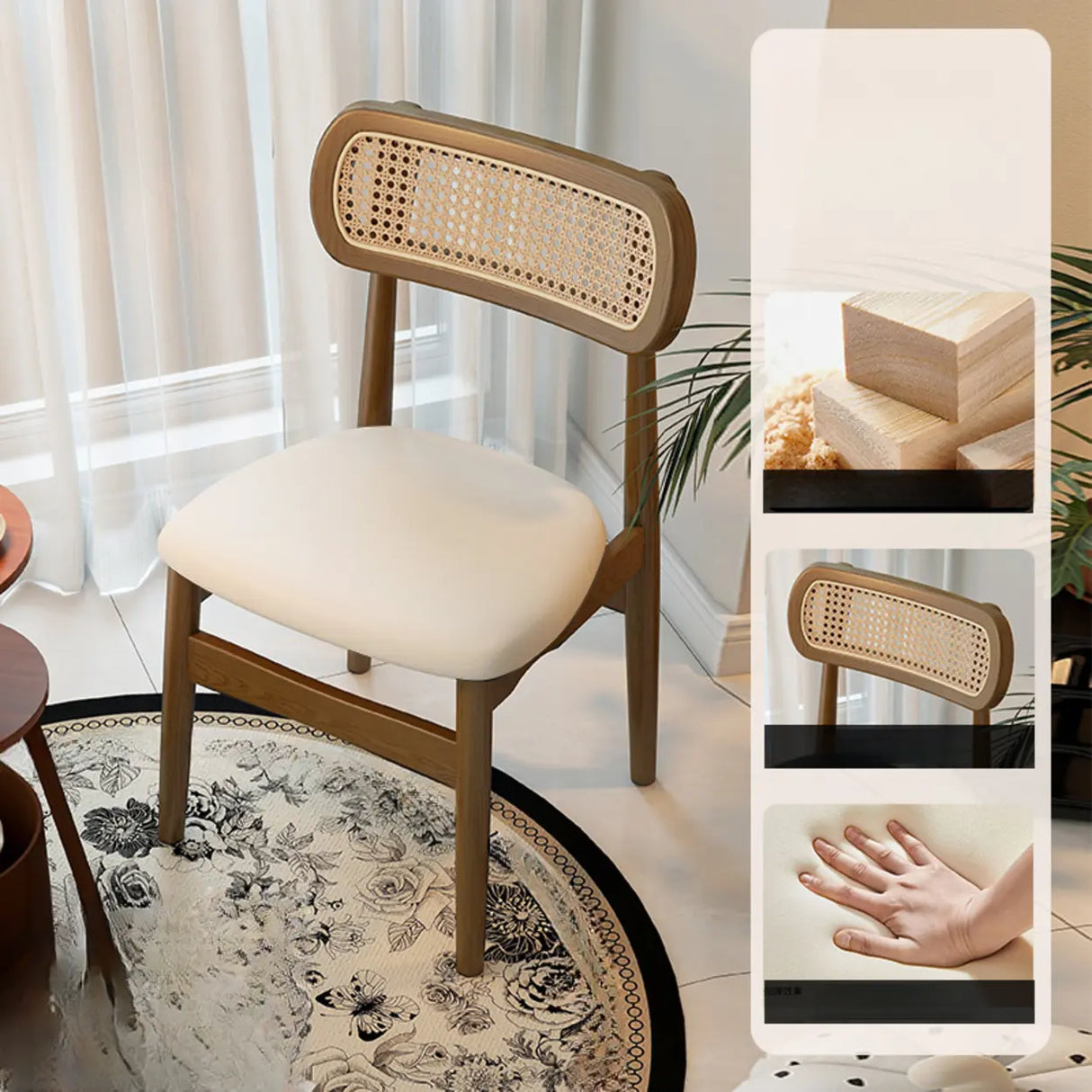 Scandinavian Rattan Open Back Dining Chair with Cushioned Seat Image - 11