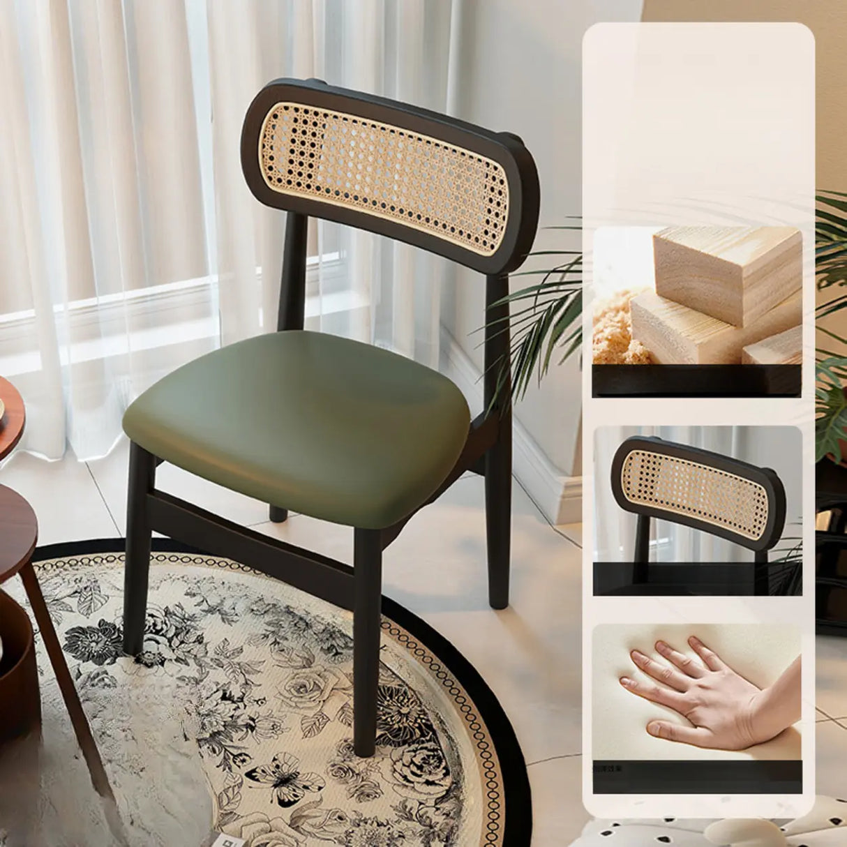 Scandinavian Rattan Open Back Dining Chair with Cushioned Seat Image - 15