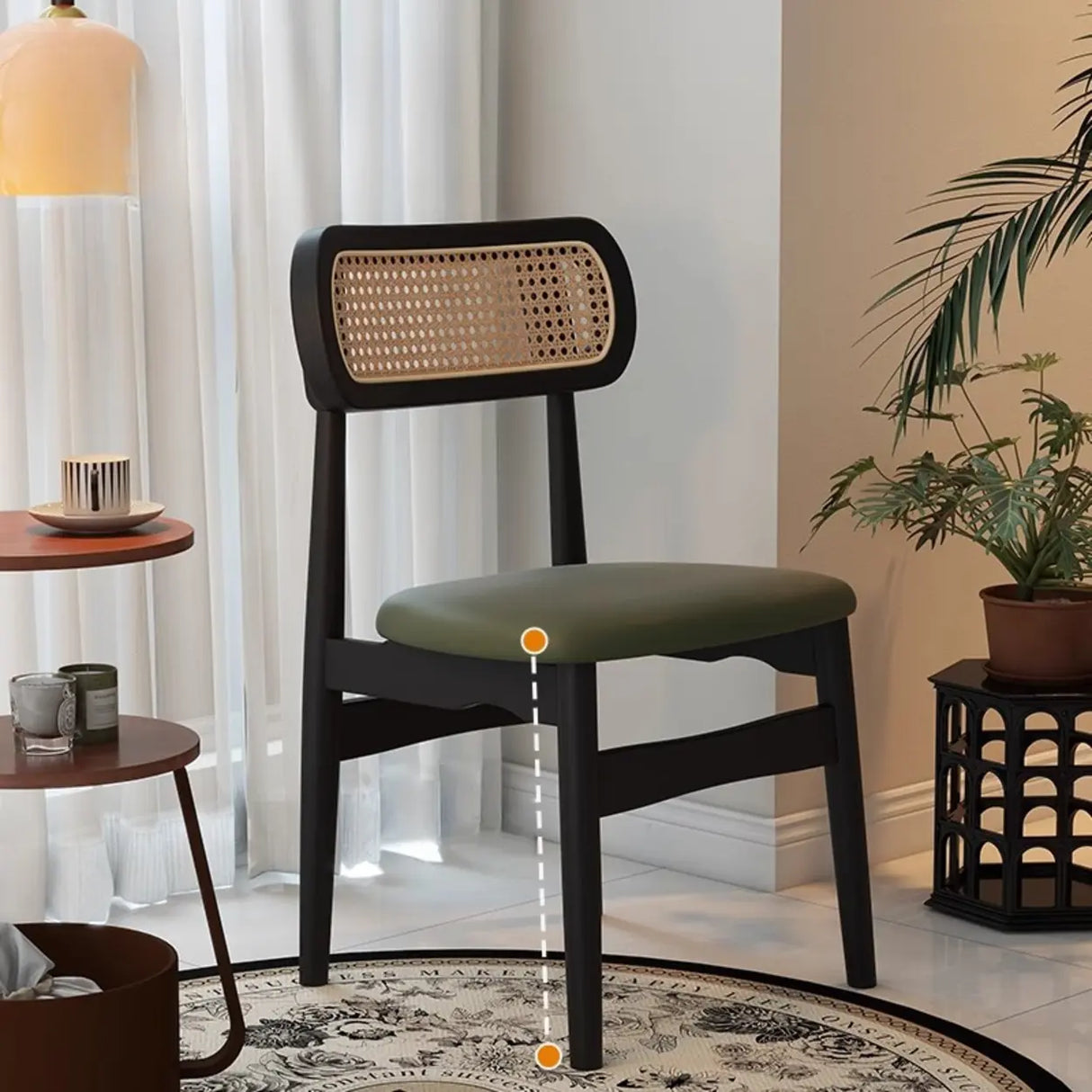 Scandinavian Rattan Open Back Dining Chair with Cushioned Seat Image - 3