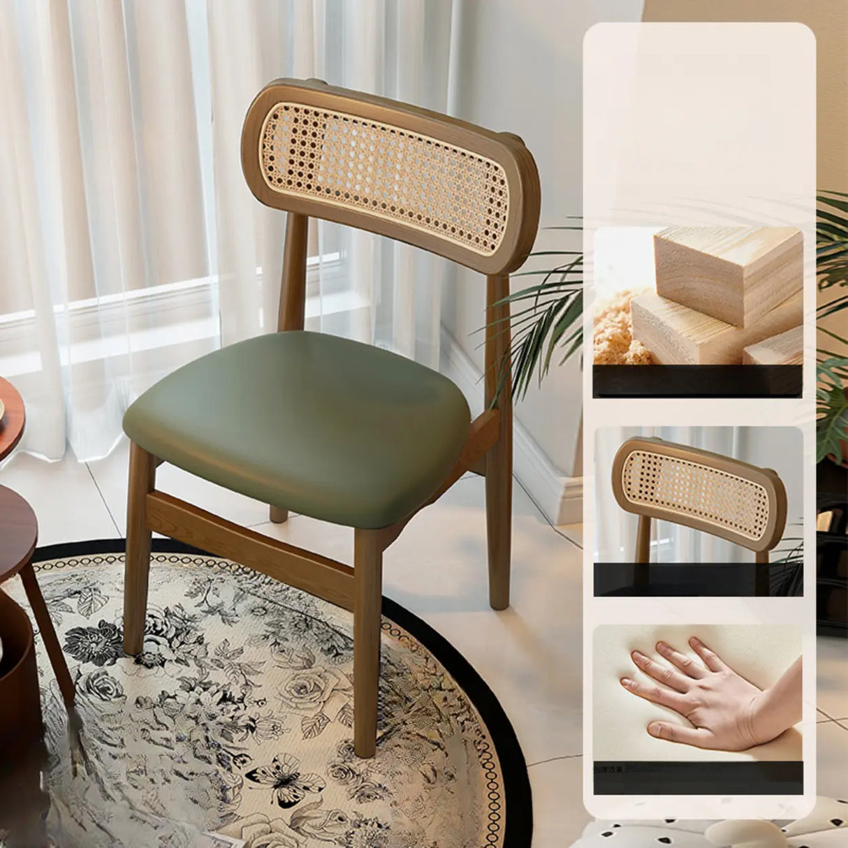 Scandinavian Rattan Open Back Dining Chair with Cushioned Seat Image - 9