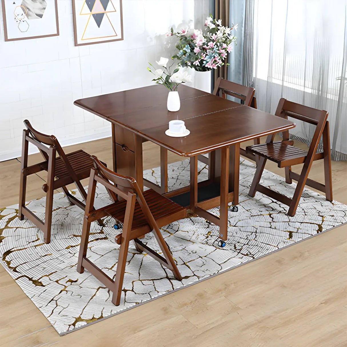 Scandinavian Rectangle Rubberwood Folding  Dining Table Image - 17