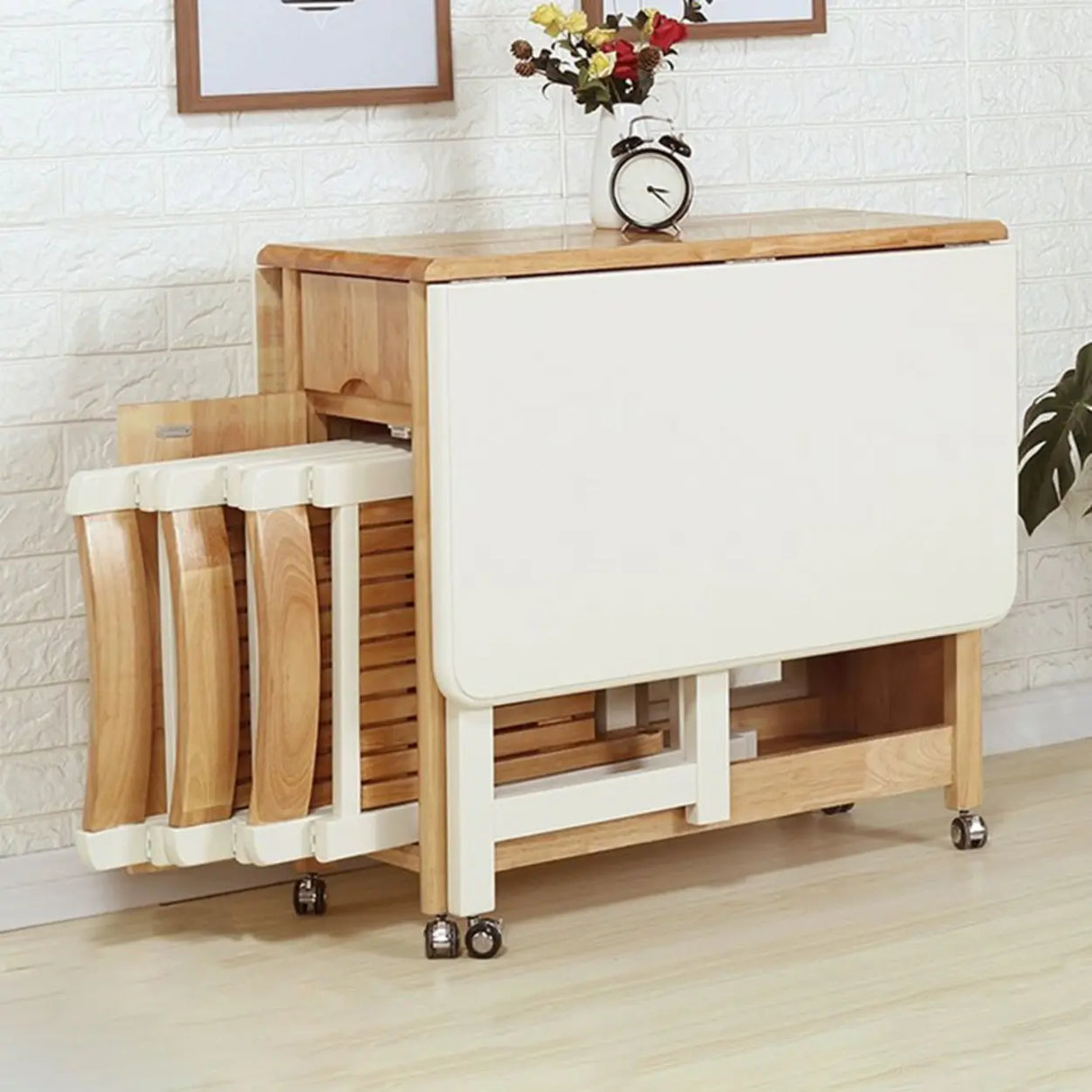 Scandinavian Rectangle Rubberwood Folding  Dining Table Image - 3