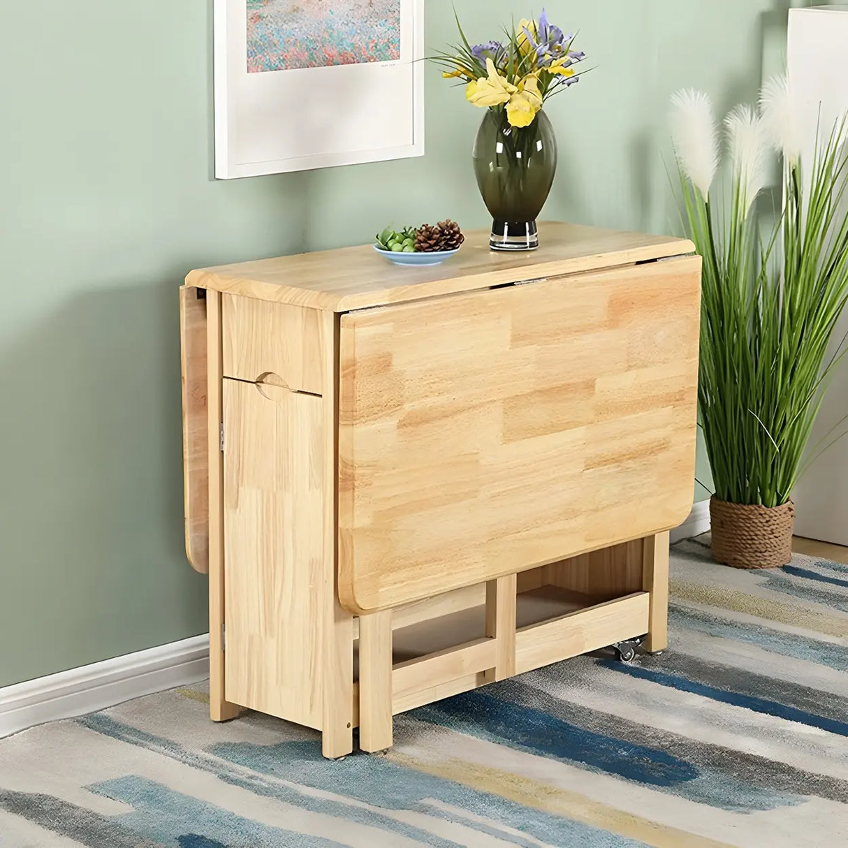 Scandinavian Rectangle Rubberwood Folding  Dining Table Image - 4