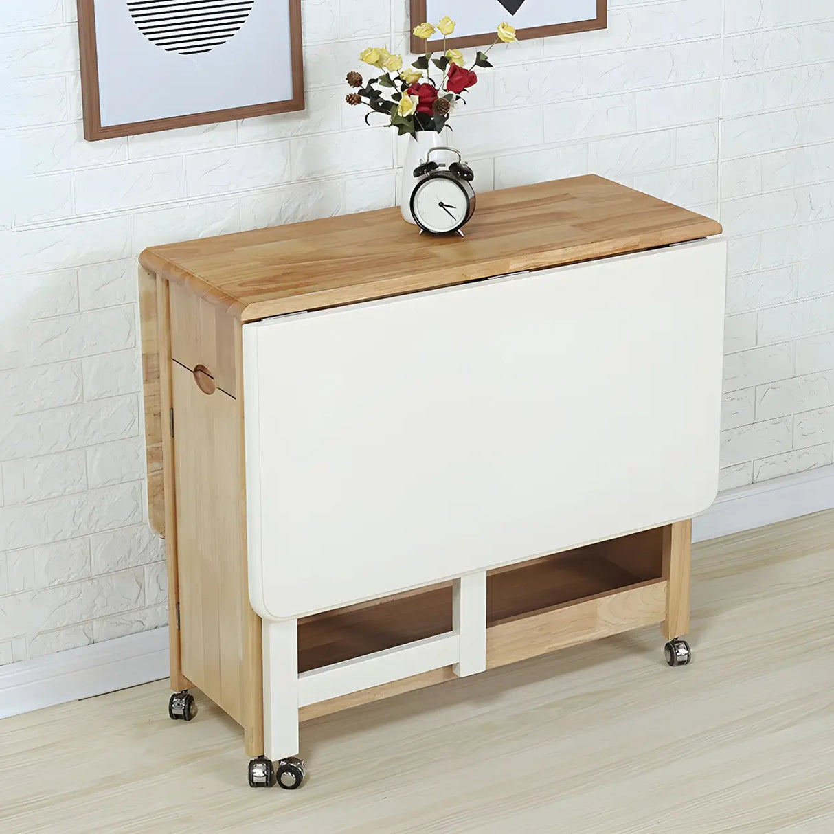 Scandinavian Rectangle Rubberwood Folding  Dining Table Image - 7