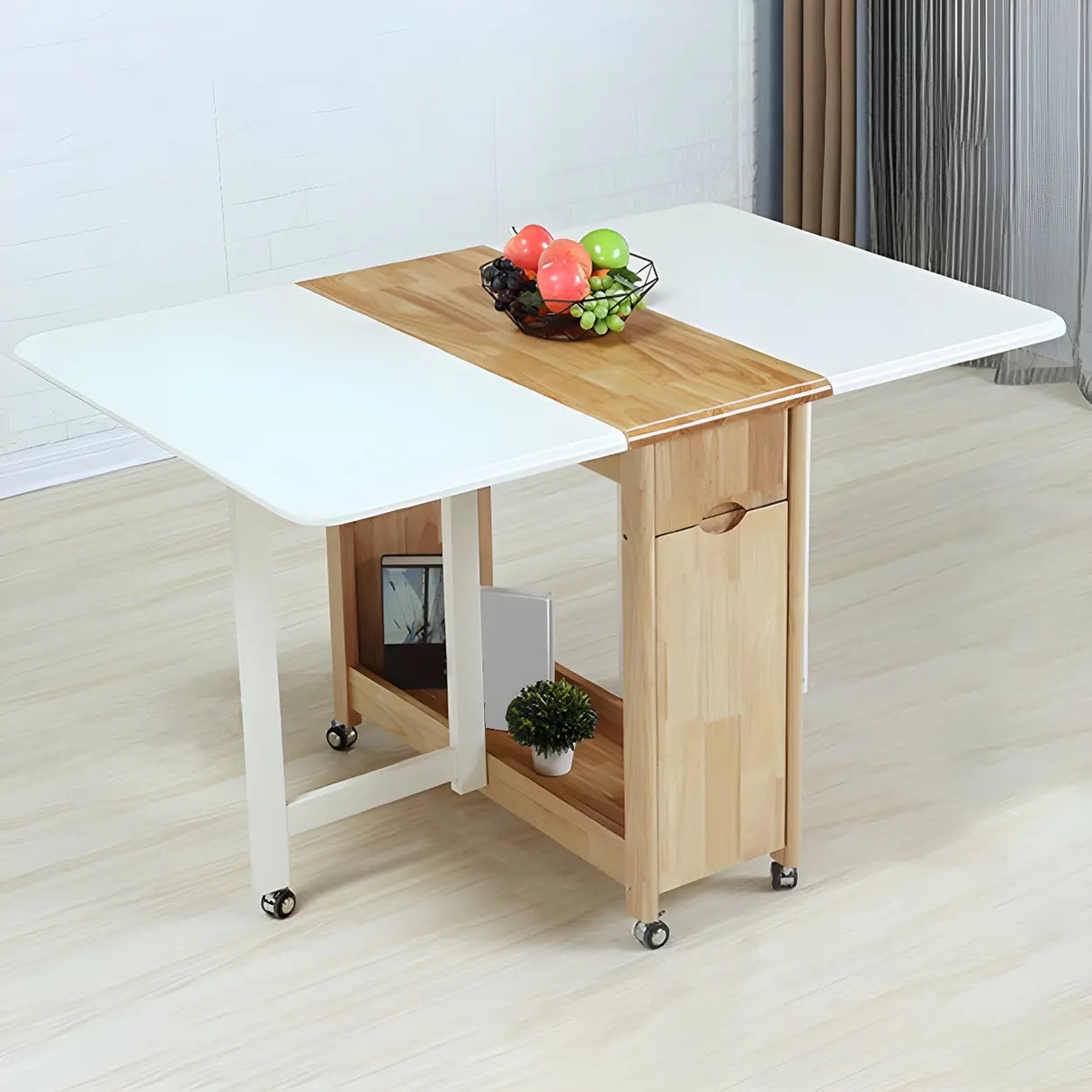 Scandinavian Rectangle Rubberwood Folding  Dining Table Image - 8
