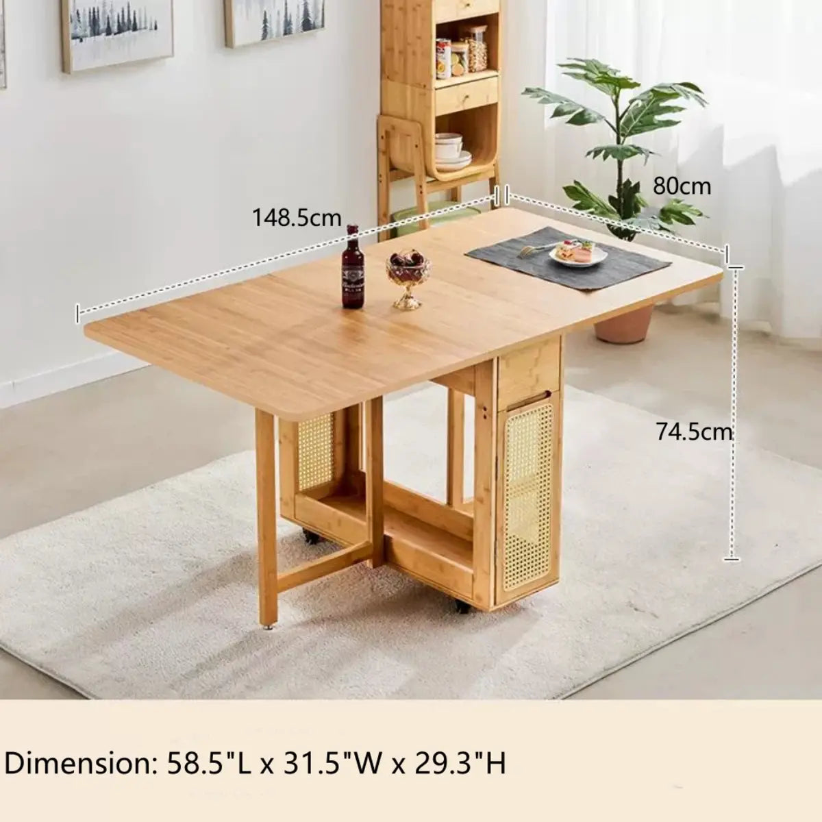 Scandinavian Rectangular Natural Wood Dining Table Drop Leaf 
