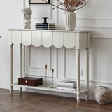 Scandinavian Rectangular Wood Console Table with Floor Shelf Image - 11