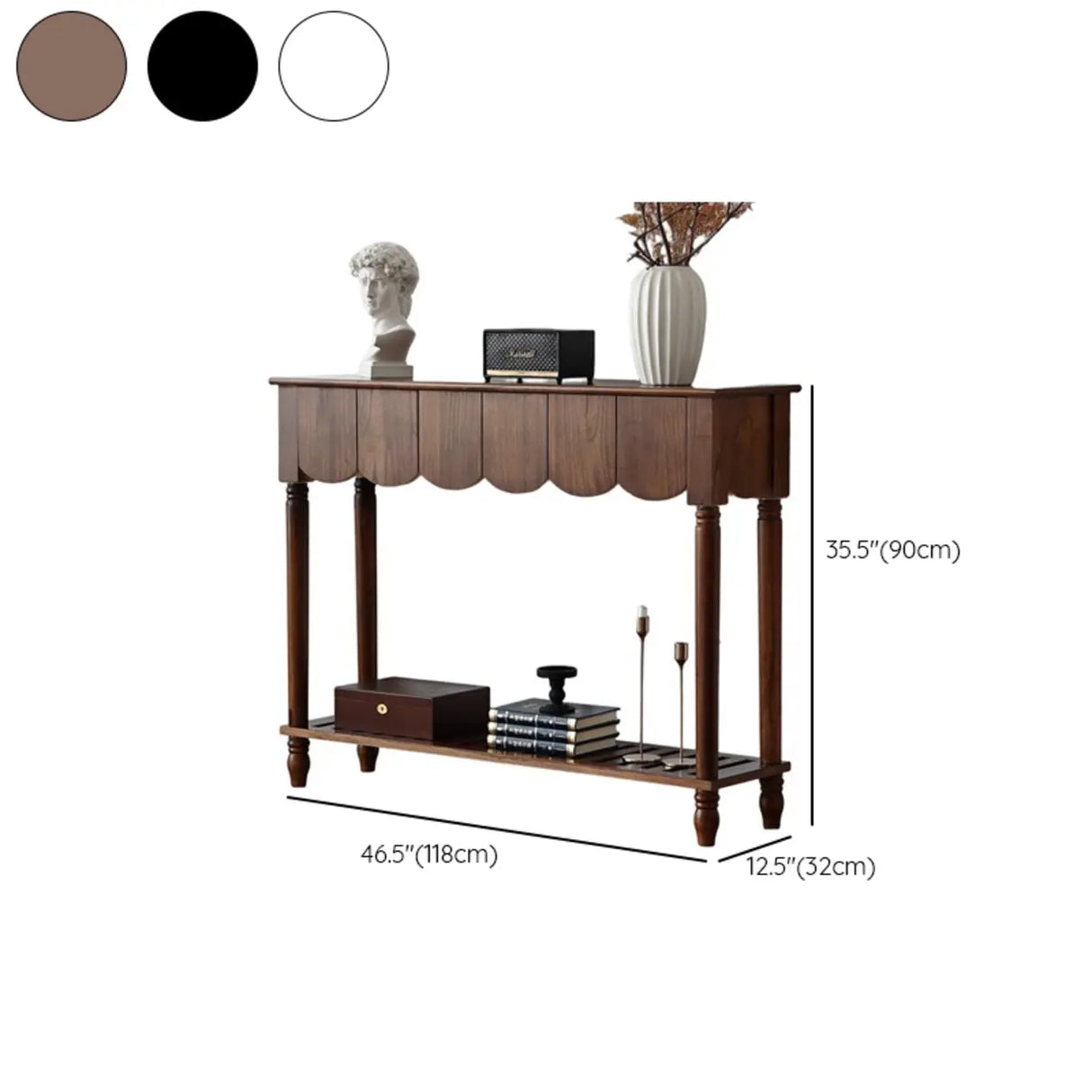 Scandinavian Rectangular Wood Console Table with Floor Shelf Image - 14