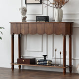 Scandinavian Rectangular Wood Console Table with Floor Shelf Image - 4
