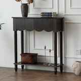 Scandinavian Rectangular Wood Console Table with Floor Shelf Image - 5