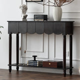 Scandinavian Rectangular Wood Console Table with Floor Shelf Image - 8