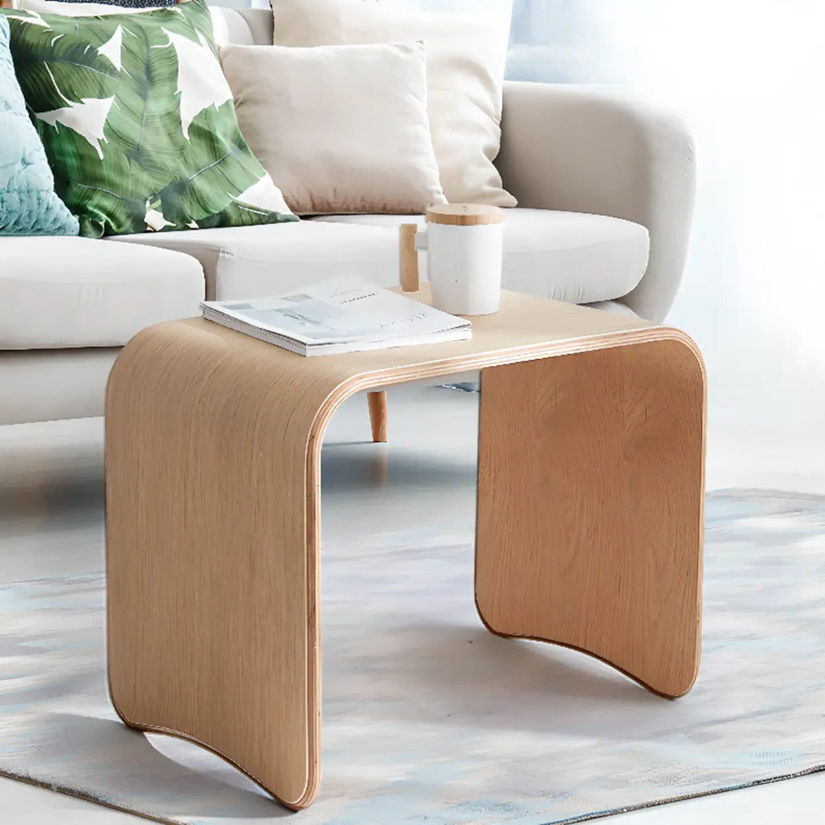 Scandinavian Rectangular Wood Multi-Use C Table Side Table Image - 2