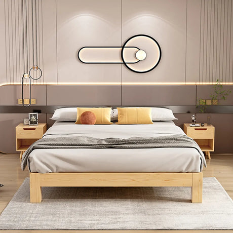 Scandinavian Rectangular Wood Natural Queen Panel Bed Image - 1