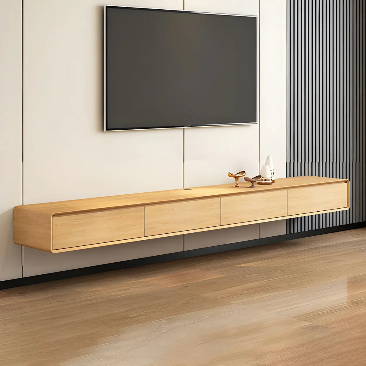 Scandinavian Rectangular Wood Wall-mounted TV Stand Image - 12