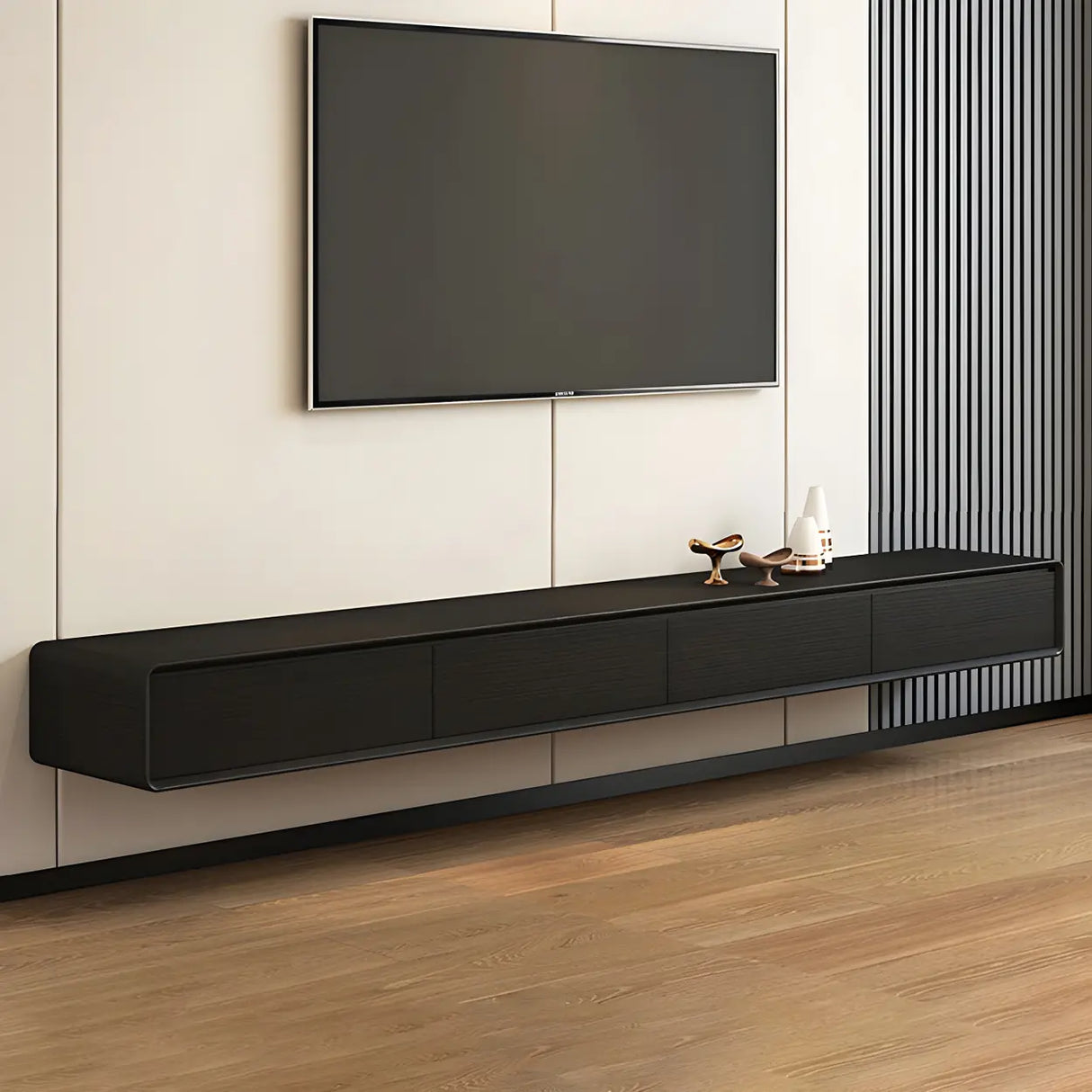 Scandinavian Rectangular Wood Wall-mounted TV Stand Image - 13