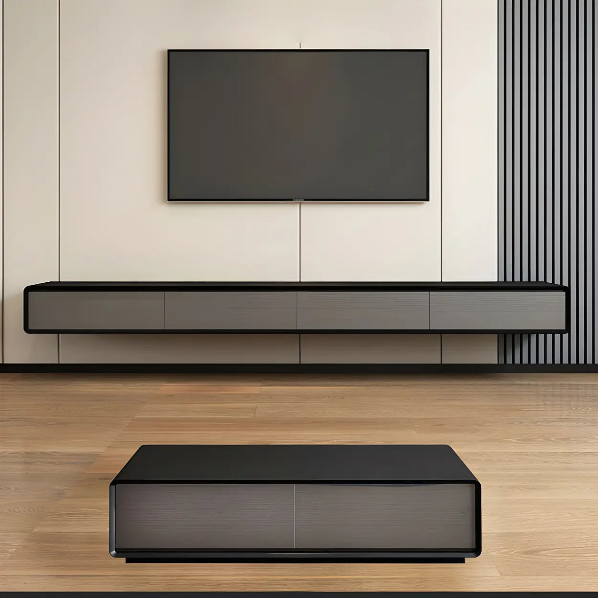 Scandinavian Rectangular Wood Wall-mounted TV Stand Image - 14