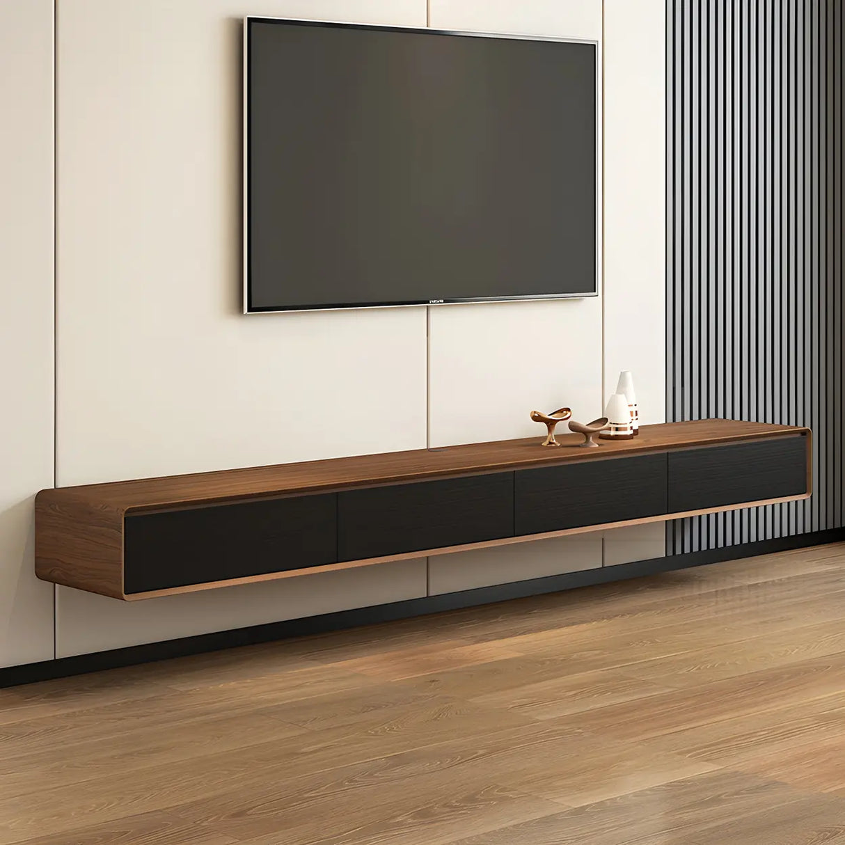 Scandinavian Rectangular Wood Wall-mounted TV Stand Image - 6