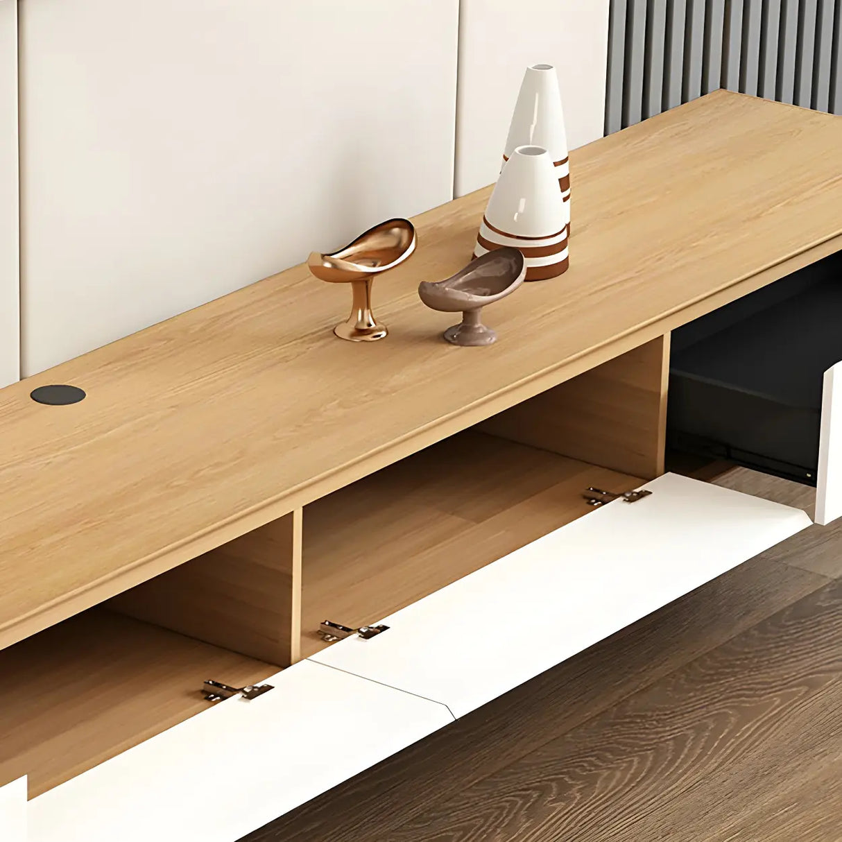 Scandinavian Rectangular Wood Wall-mounted TV Stand Image - 9