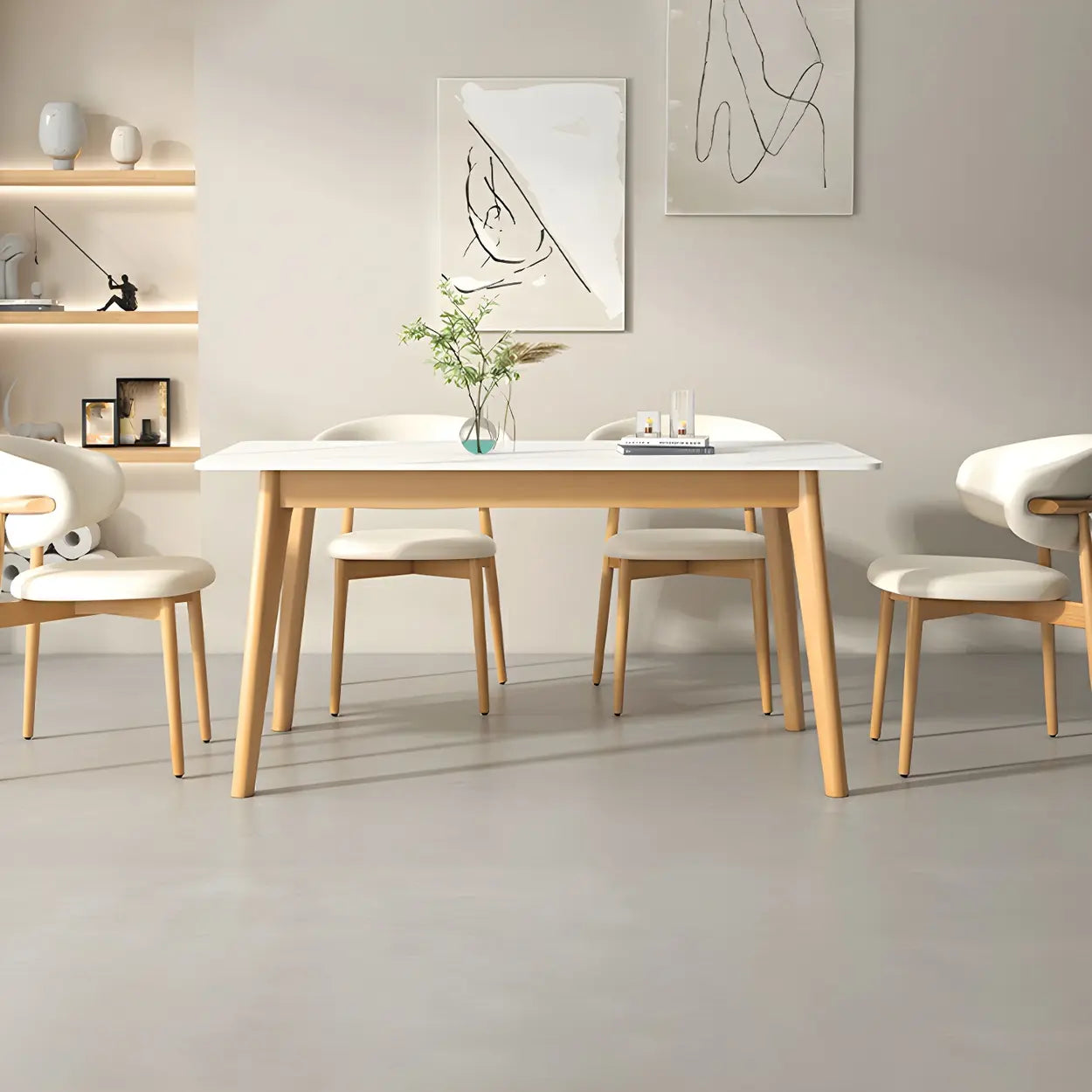 Scandinavian Rectangular Wood White Dining Table Image - 1