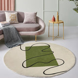 Scandinavian Round Imitation Wool Green Neutral Area Rug Image - 2