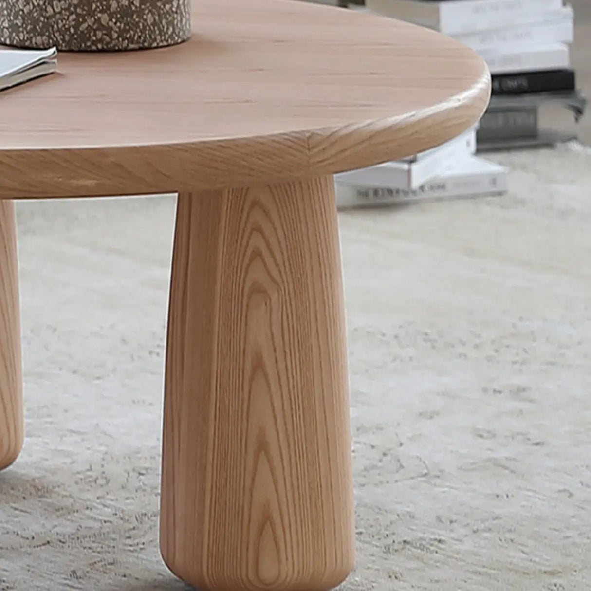Scandinavian Round Natural Wood 3 Leg Coffee Table Image - 9