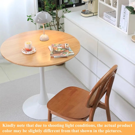 Scandinavian Round Wood Natural Dining Table Image - 3