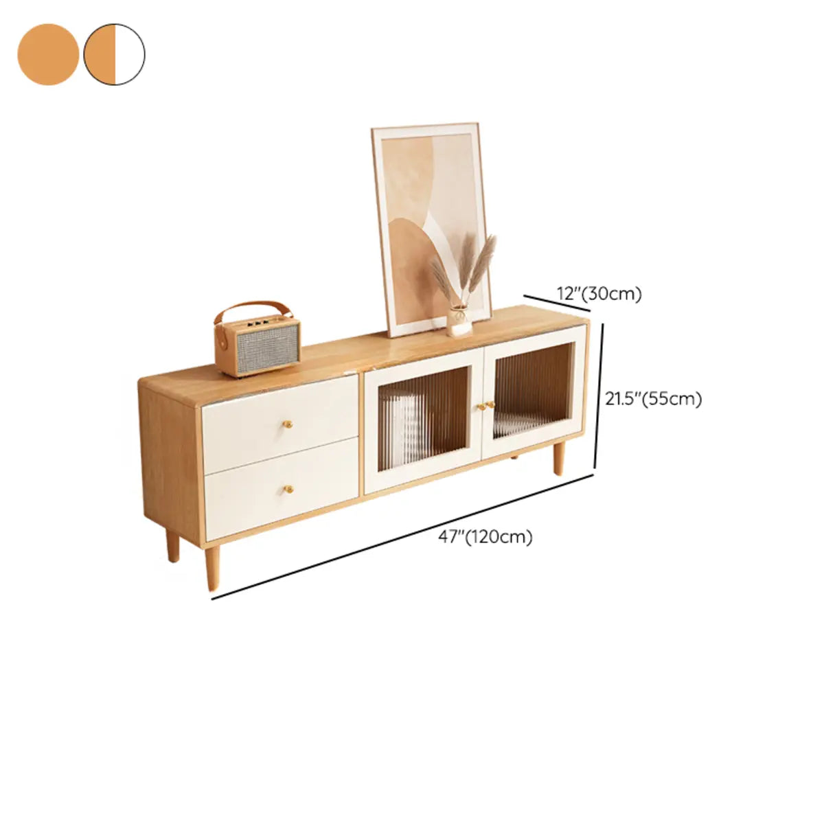 Scandinavian Rubberwood Enclosed Storage TV Stand 