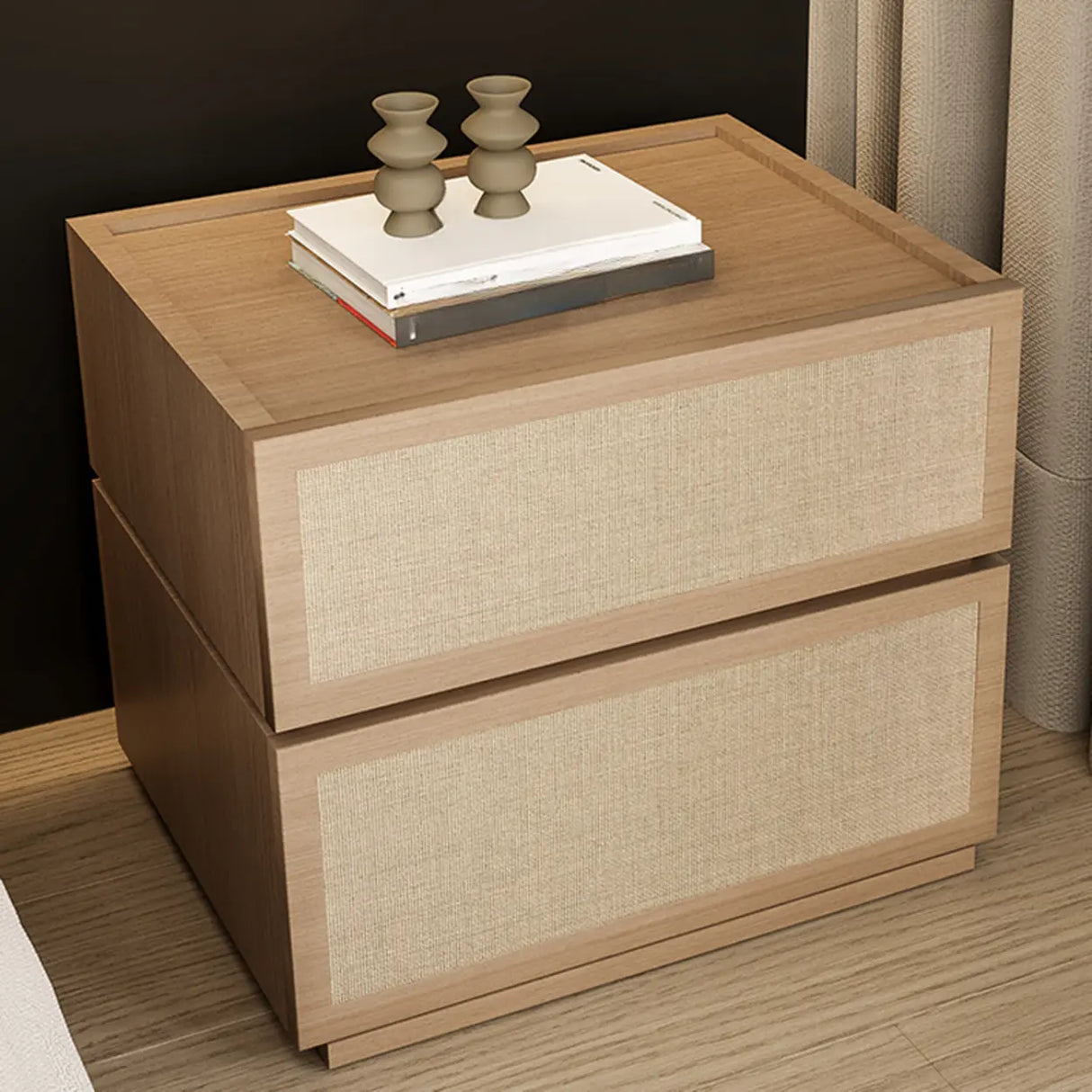 Scandinavian Rustic Wood 2-Drawer Natural Finish Nightstand Image - 4