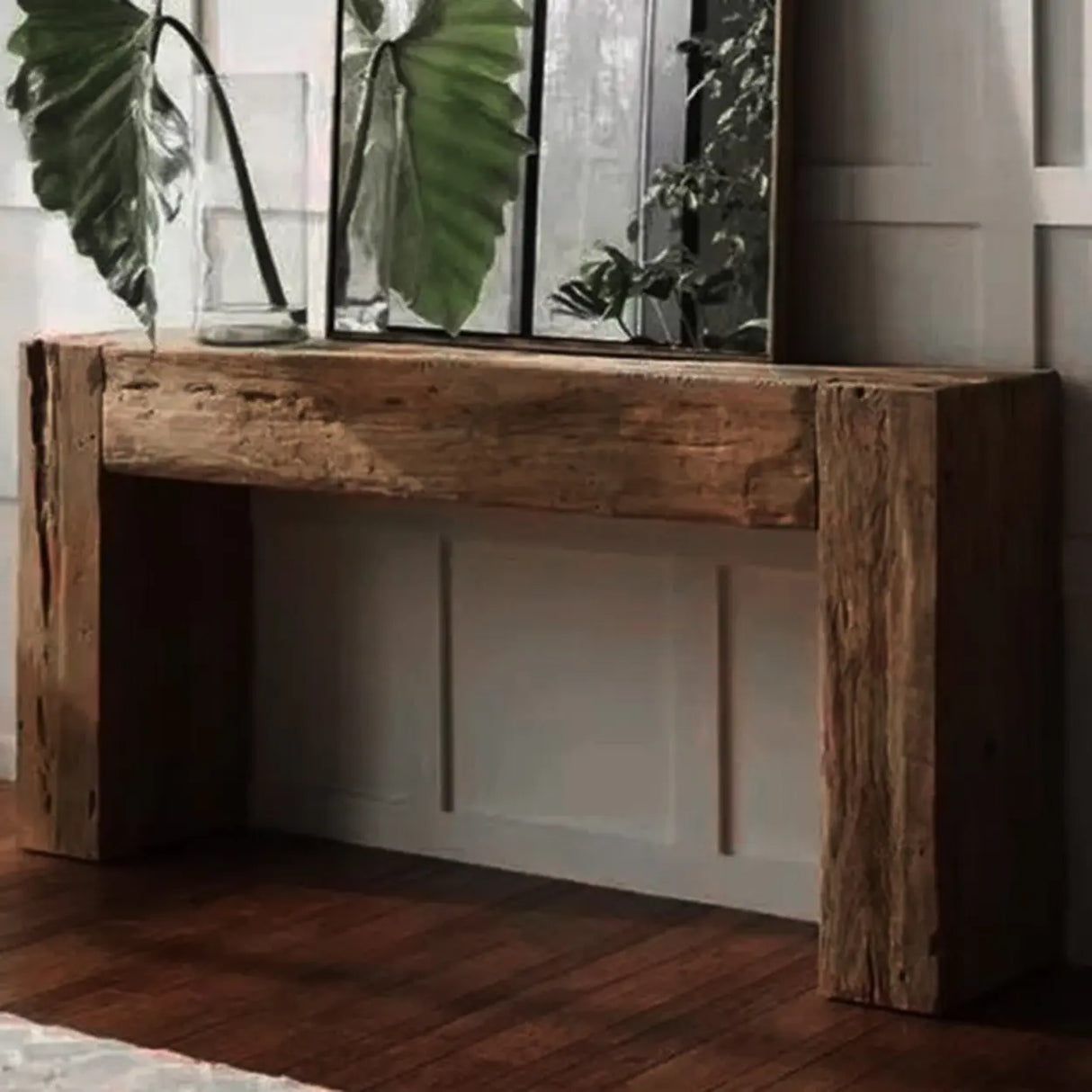 Scandinavian Sled Base Rectangular Natural Console Table Image - 4